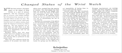 1916 NY Times article on the Changed Status of the Wrist Watch