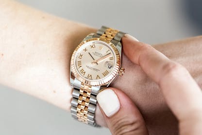 Rolex Lady-Datejust with diamond bezel and Roman numeral dial in stainless steel