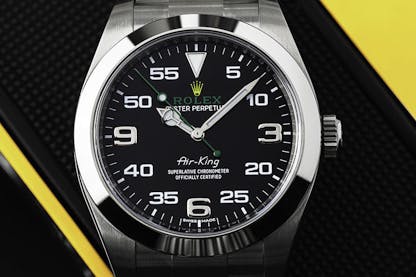 Rolex Air-King with black dial and green accents – a pilot’s watch rooted in Rolex’s aviation history