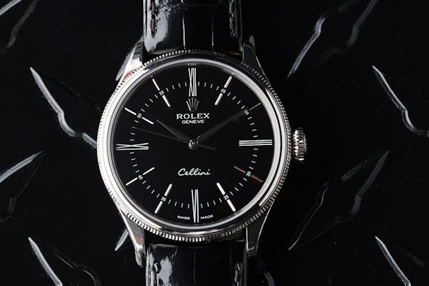 Rolex Cellini dress watch with black dial – highlighting classic elegance in Rolex’s formal collection