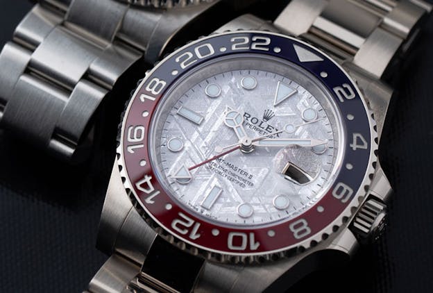 Rolex GMT-Master II Pepsi bezel with meteorite dial – rare Rolex model known for luxury and travel functionality