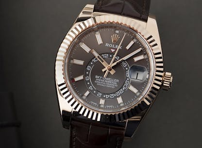 Rolex Sky-Dweller in Everose gold with dual time zone and annual calendar complication