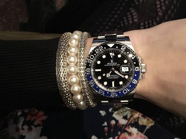Woman wearing GMT-Master II Batman