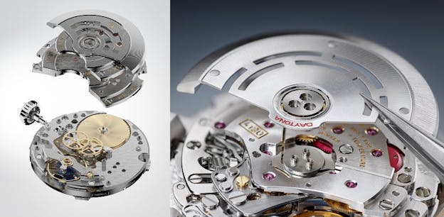 Rolex Daytona chronograph movement components macro view