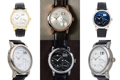 Six historical models of the Lange 1 watch