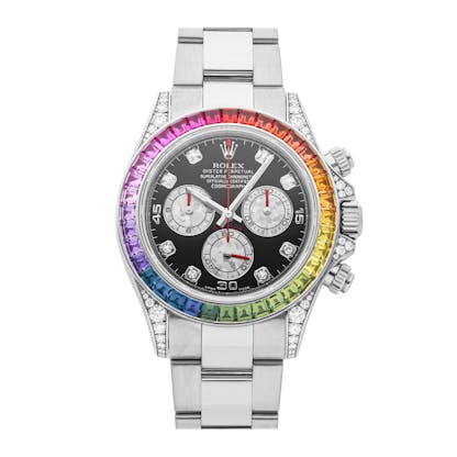 White Gold Rolex Daytona Rainbow Gem Bezel